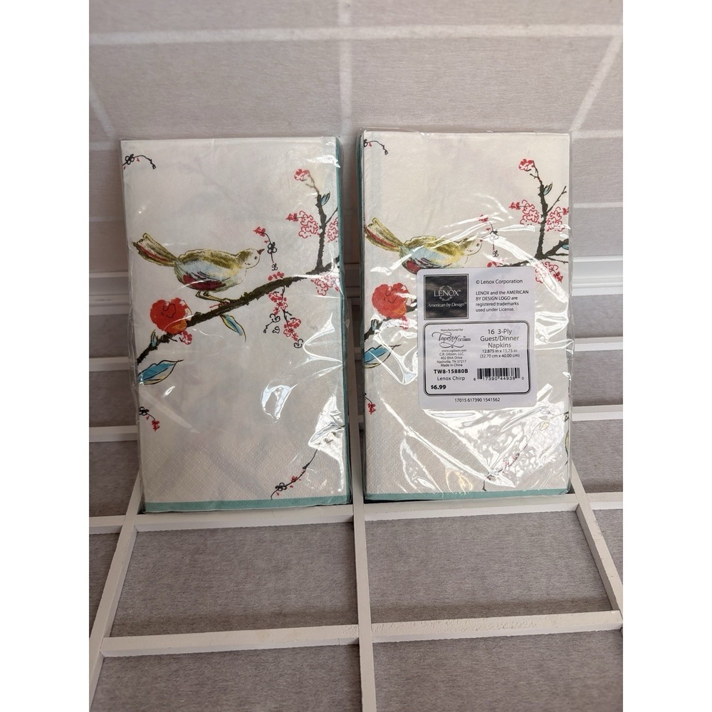 2 Sets Lenox Chirp Bird Paper Buffet Guest Napkin 16 Ct. 13x16" Discontinued NOS